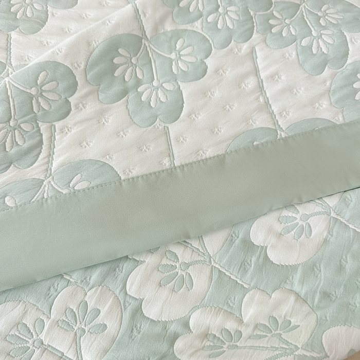 91家纺网 家纺一手货源 找家纺 紫碧螺2025新款多层纱夏被床盖四件套 浅绿