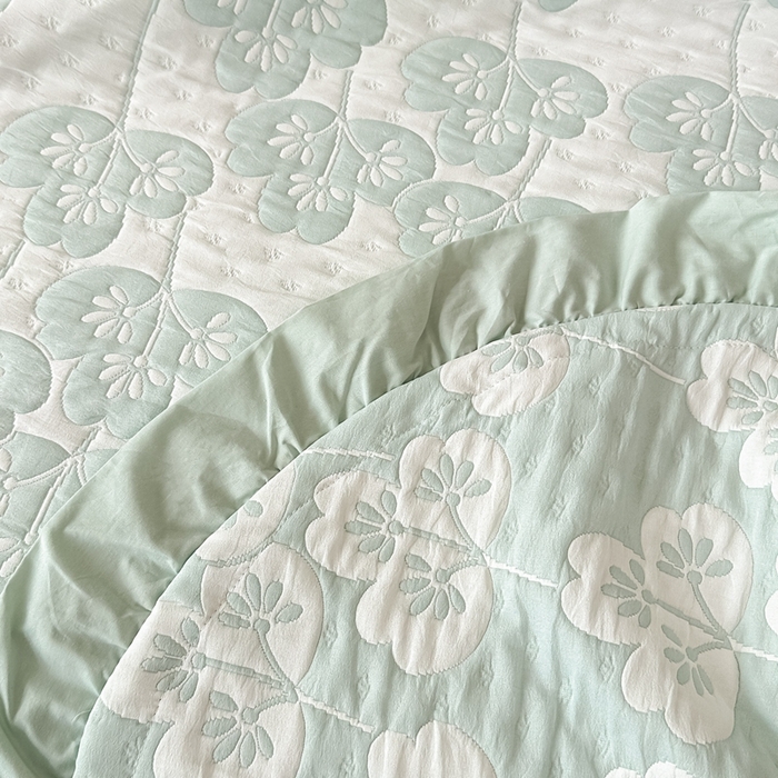 91家纺网 家纺一手货源 找家纺 紫碧螺2025新款多层纱夏被床盖四件套 浅绿