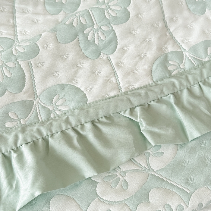 91家纺网 家纺一手货源 找家纺 紫碧螺2025新款多层纱夏被床盖四件套 浅绿