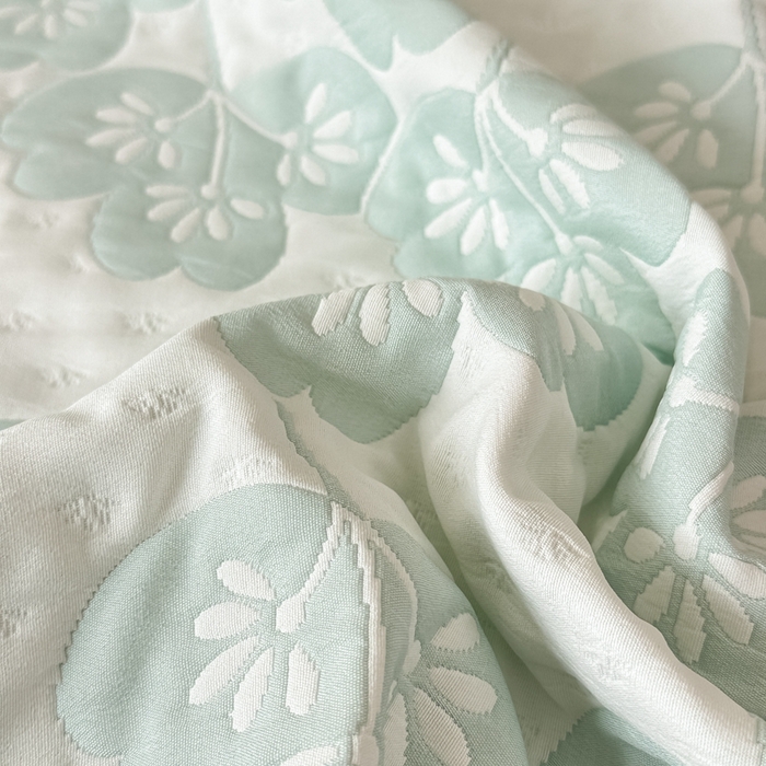 91家纺网 家纺一手货源 找家纺 紫碧螺2025新款多层纱夏被床盖四件套 浅绿