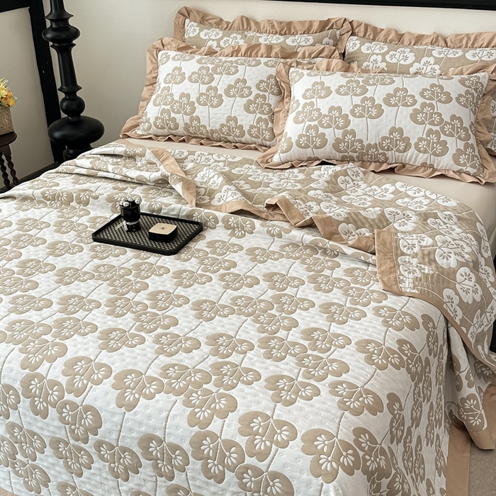 91家纺网 家纺一手货源 找家纺 紫碧螺2025新款多层纱夏被床盖四件套 浅驼