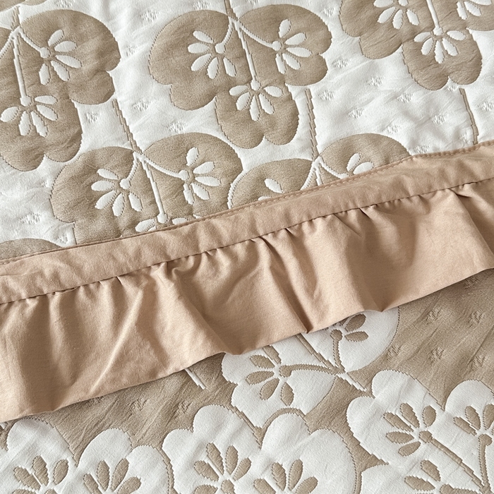 91家纺网 家纺一手货源 找家纺 紫碧螺2025新款多层纱夏被床盖四件套 浅驼