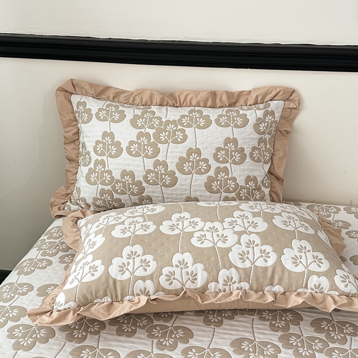 91家纺网 家纺一手货源 找家纺 紫碧螺2025新款多层纱夏被床盖四件套 浅驼