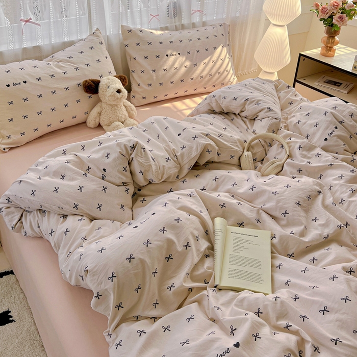 91家纺网 家纺一手货源 找家纺 朵朵家纺2025直播云感床单款三四件套水洗简约风小碎花被套床笠三四件套 蝴蝶结