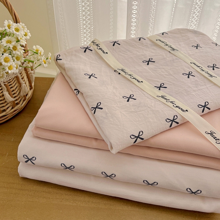 91家纺网 家纺一手货源 找家纺 朵朵家纺2025直播云感床单款三四件套水洗简约风小碎花被套床笠三四件套 蝴蝶结