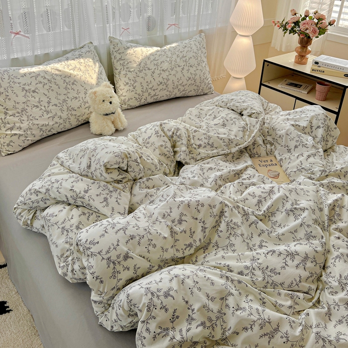 91家纺网 家纺一手货源 找家纺 朵朵家纺2025直播云感床单款三四件套水洗简约风小碎花被套床笠三四件套 枝叶