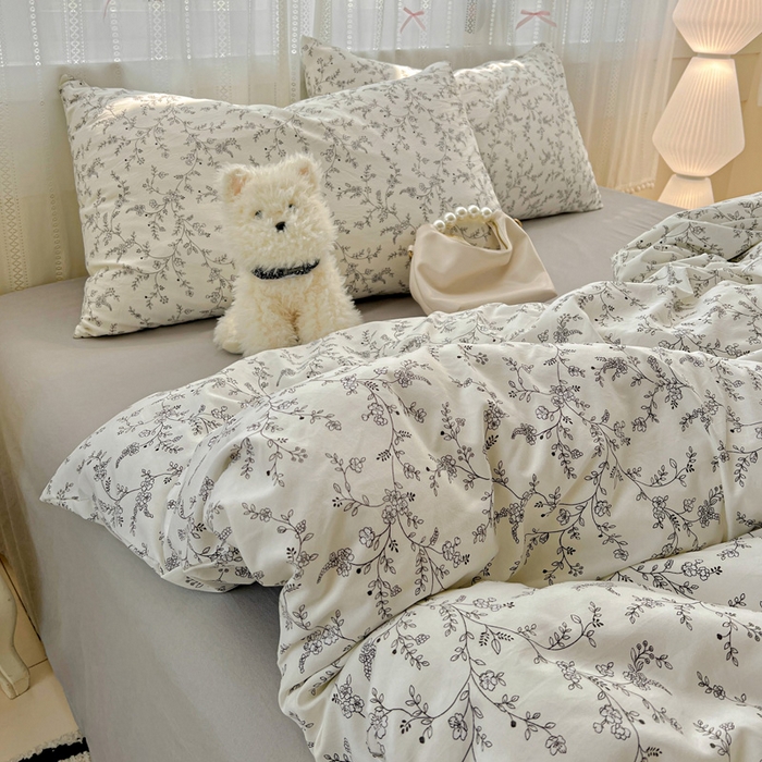 91家纺网 家纺一手货源 找家纺 朵朵家纺2025直播云感床单款三四件套水洗简约风小碎花被套床笠三四件套 枝叶