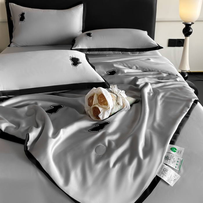 91家纺网 家纺一手货源 找家纺 红嘴企鹅 2025新款冰丝夏被夏凉被空调被四件套-浪漫兔 浪漫兔-深灰