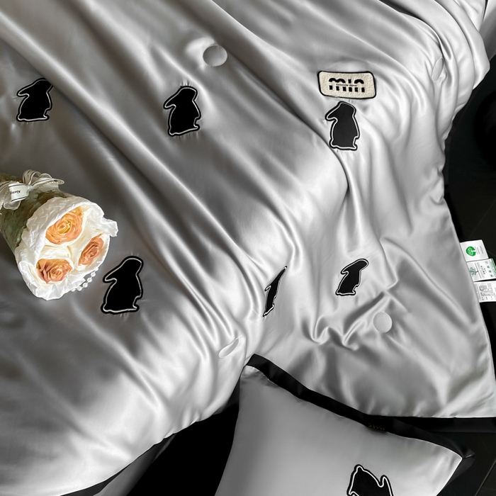 91家纺网 家纺一手货源 找家纺 红嘴企鹅 2025新款冰丝夏被夏凉被空调被四件套-浪漫兔 浪漫兔-深灰