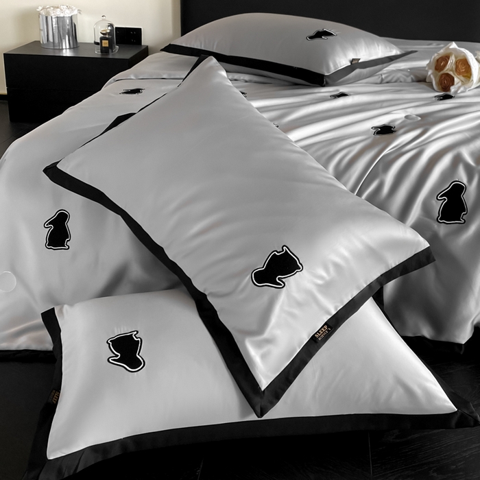 91家纺网 家纺一手货源 找家纺 红嘴企鹅 2025新款冰丝夏被夏凉被空调被四件套-浪漫兔 浪漫兔-深灰