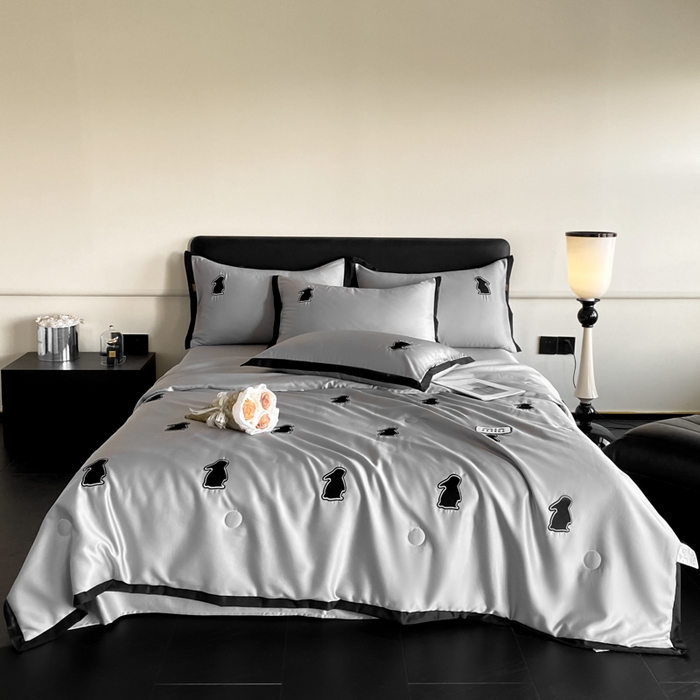 91家纺网 家纺一手货源 找家纺 红嘴企鹅 2025新款冰丝夏被夏凉被空调被四件套-浪漫兔 浪漫兔-深灰