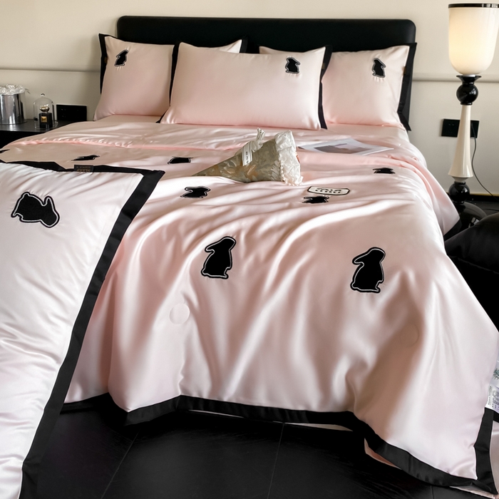 红嘴企鹅 2025新款冰丝夏被夏凉被空调被四件套-浪漫兔 浪漫兔-粉色