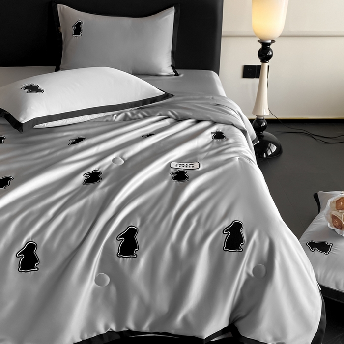 91家纺网 家纺一手货源 找家纺 红嘴企鹅 2025新款冰丝夏被夏凉被空调被四件套-浪漫兔 浪漫兔-深灰