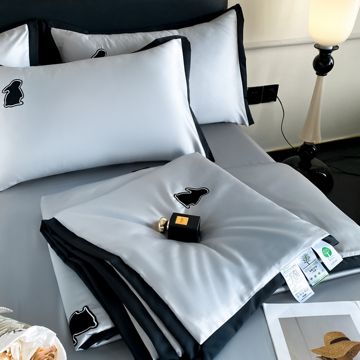 91家纺网 家纺一手货源 找家纺 红嘴企鹅 2025新款冰丝夏被夏凉被空调被四件套-浪漫兔 浪漫兔-蓝色