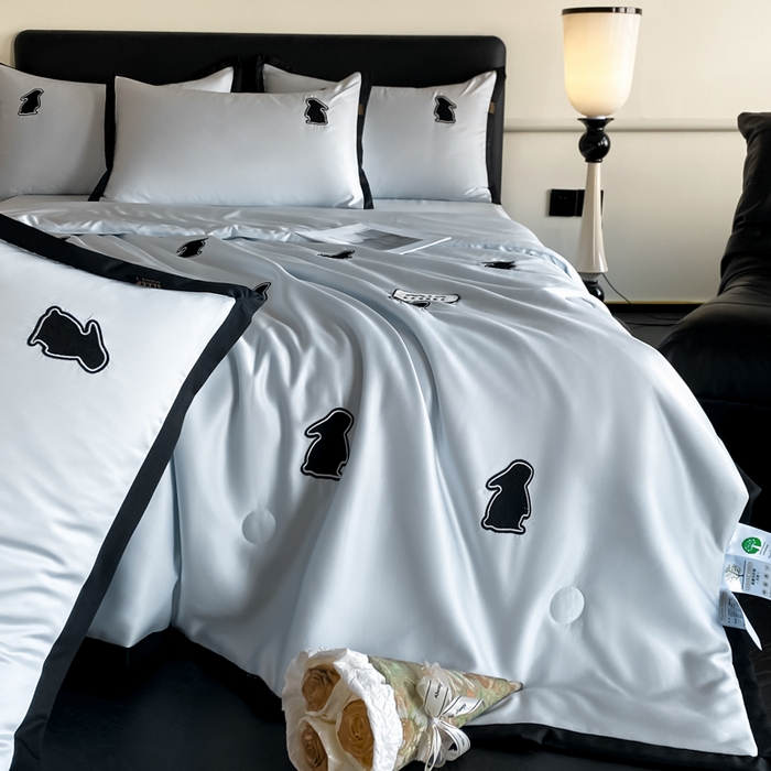 91家纺网 家纺一手货源 找家纺 红嘴企鹅 2025新款冰丝夏被夏凉被空调被四件套-浪漫兔 浪漫兔-蓝色