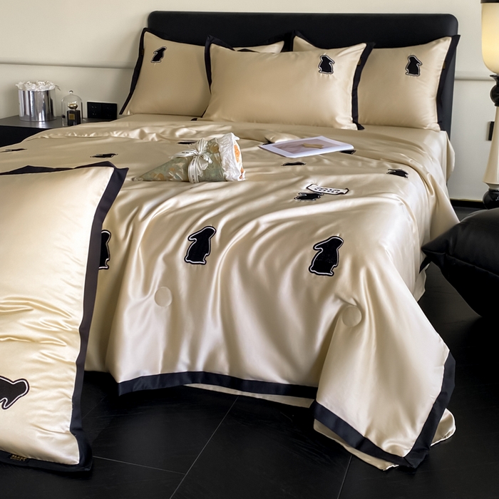 红嘴企鹅 2025新款冰丝夏被夏凉被空调被四件套-浪漫兔 浪漫兔-香槟