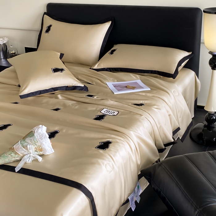 91家纺网 家纺一手货源 找家纺 红嘴企鹅 2025新款冰丝夏被夏凉被空调被四件套-浪漫兔 浪漫兔-香槟