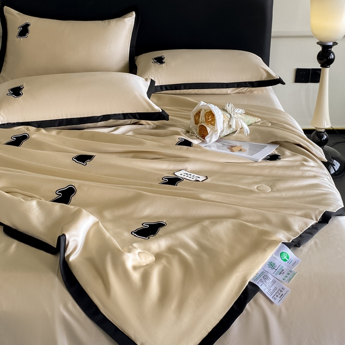 91家纺网 家纺一手货源 找家纺 红嘴企鹅 2025新款冰丝夏被夏凉被空调被四件套-浪漫兔 浪漫兔-香槟