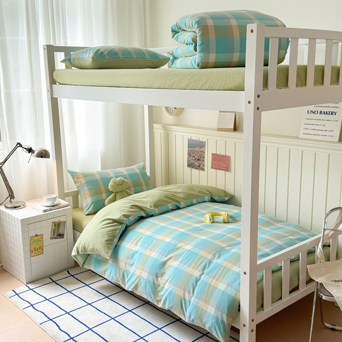 91家纺网 家纺一手货源 找家纺 （总）玖弘家居 2025新款全棉纯棉色织水洗棉学生宿舍三件套四件套上下铺三件套学生床套床垫套保护套