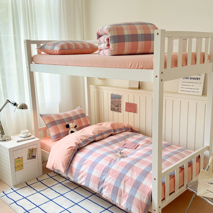 91家纺网 家纺一手货源 找家纺 （总）玖弘家居 2025新款全棉纯棉色织水洗棉学生宿舍三件套四件套上下铺三件套学生床套床垫套保护套