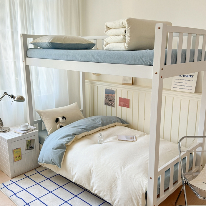 91家纺网 家纺一手货源 找家纺 （总）玖弘家居 2025新款全棉纯棉色织水洗棉学生宿舍三件套四件套上下铺三件套学生床套床垫套保护套