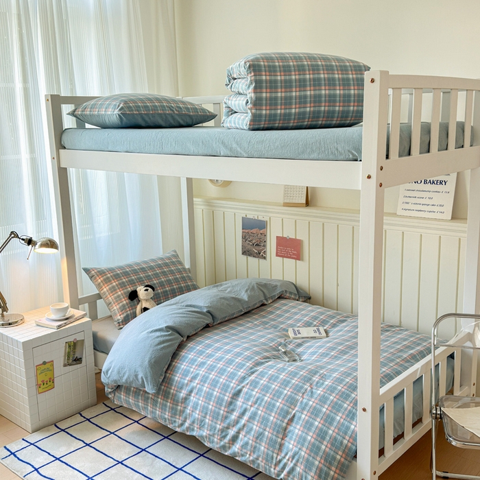 91家纺网 家纺一手货源 找家纺 （总）玖弘家居 2025新款全棉纯棉色织水洗棉学生宿舍三件套四件套上下铺三件套学生床套床垫套保护套