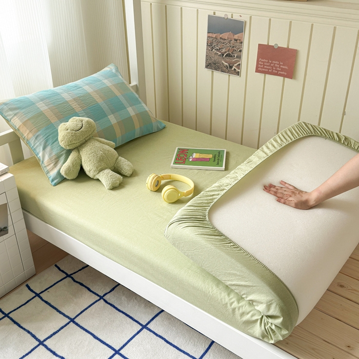 91家纺网 家纺一手货源 找家纺 玖弘家居 2025新款全棉纯棉色织水洗棉学生宿舍三件套四件套上下铺三件套 六宫格蓝绿