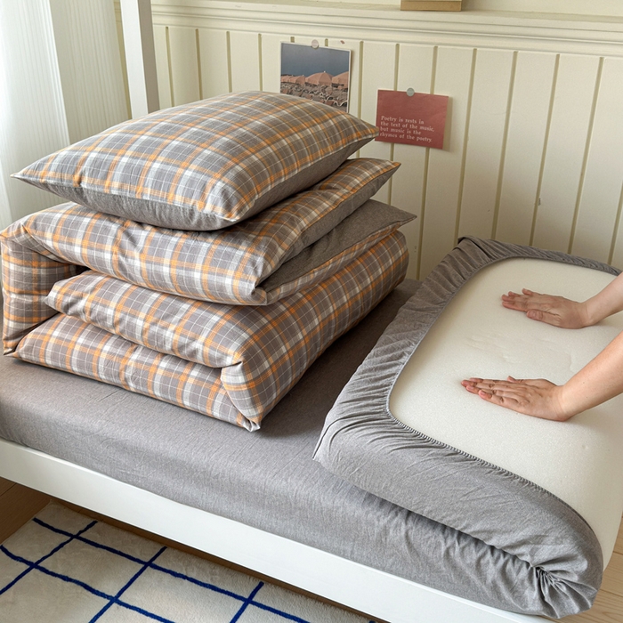 91家纺网 家纺一手货源 找家纺 玖弘家居 2025新款全棉纯棉色织水洗棉学生宿舍三件套四件套上下铺三件套映像格灰