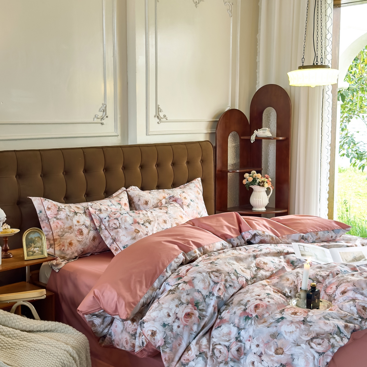 91家纺网 家纺一手货源 找家纺 由丽家纺 2025新款亲肤舒适全棉纯棉臻棉数码印花四件套系列 感棉-粉