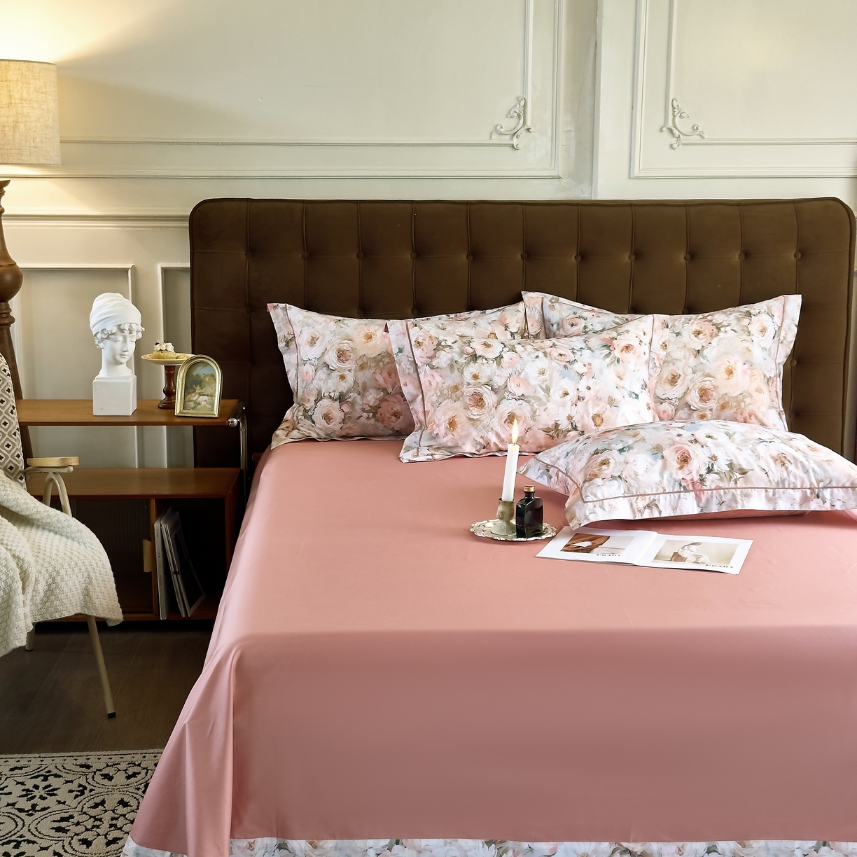 91家纺网 家纺一手货源 找家纺 由丽家纺 2025新款亲肤舒适全棉纯棉臻棉数码印花四件套系列 感棉-粉