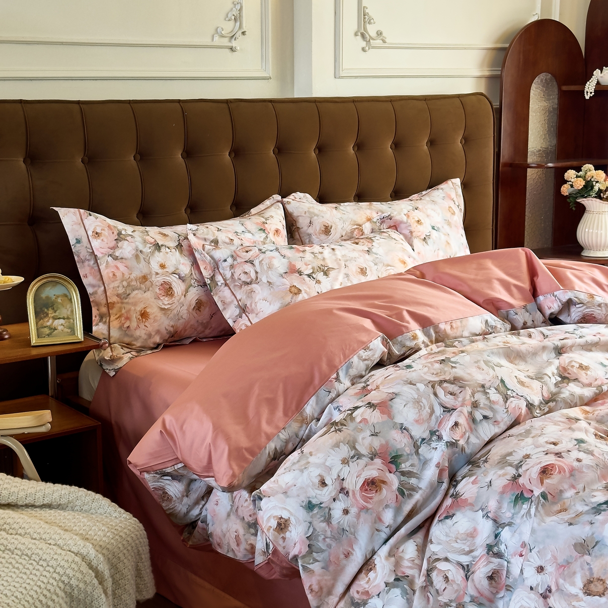 91家纺网 家纺一手货源 找家纺 由丽家纺 2025新款亲肤舒适全棉纯棉臻棉数码印花四件套系列 感棉-粉