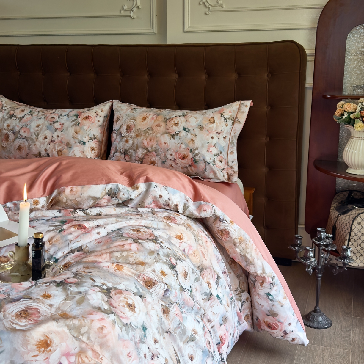 91家纺网 家纺一手货源 找家纺 由丽家纺 2025新款亲肤舒适全棉纯棉臻棉数码印花四件套系列 感棉-粉