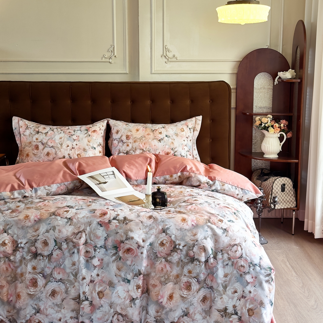 91家纺网 家纺一手货源 找家纺 由丽家纺 2025新款亲肤舒适全棉纯棉臻棉数码印花四件套系列 感棉-粉