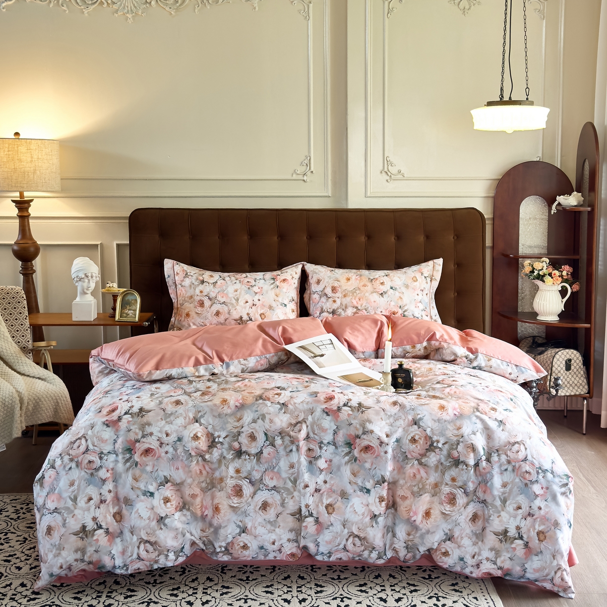 91家纺网 家纺一手货源 找家纺 由丽家纺 2025新款亲肤舒适全棉纯棉臻棉数码印花四件套系列 感棉-粉