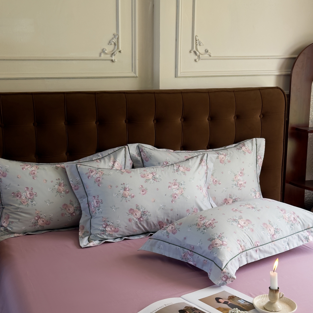 91家纺网 家纺一手货源 找家纺 由丽家纺 2025新款亲肤舒适全棉纯棉臻棉数码印花四件套系列 金溪-灰