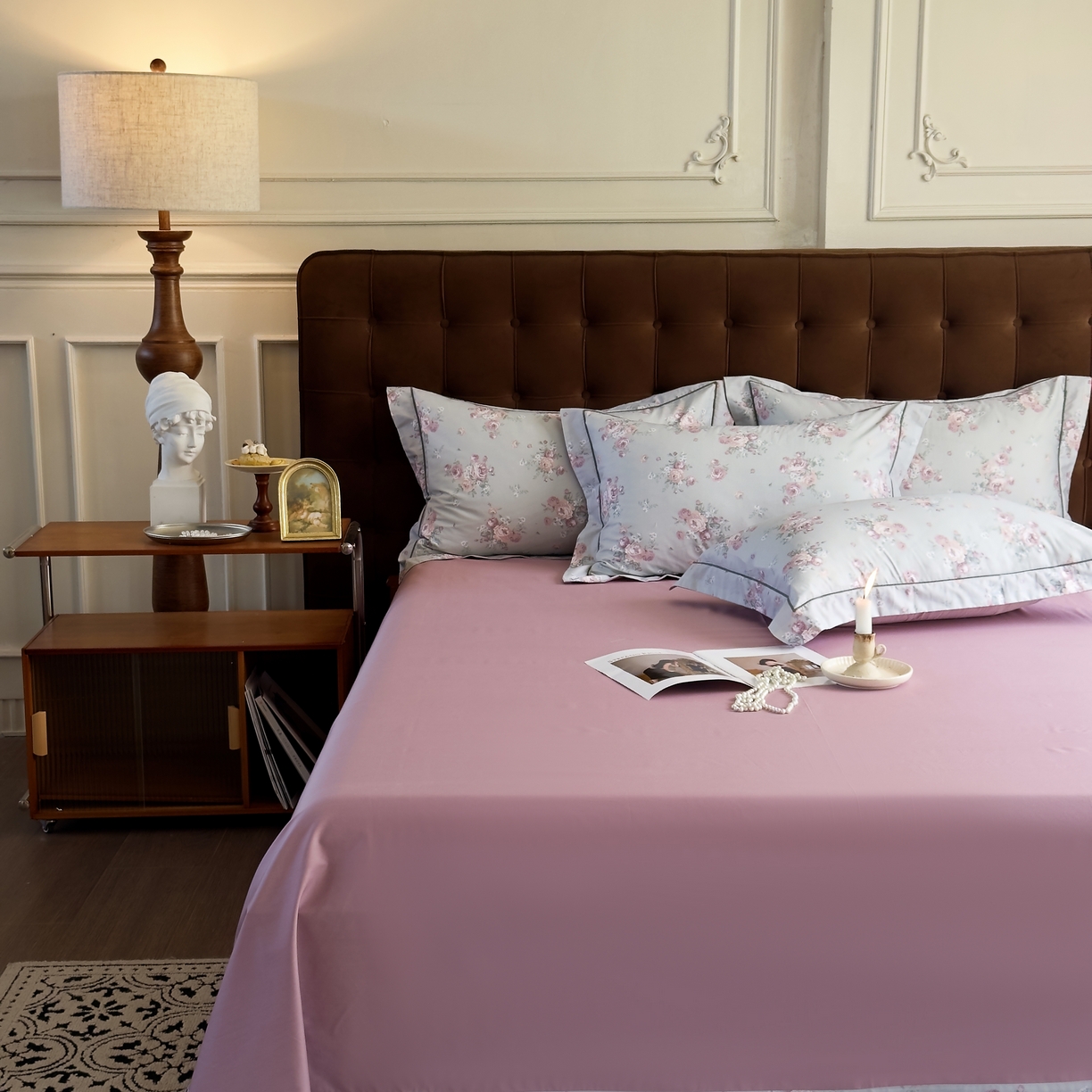 91家纺网 家纺一手货源 找家纺 由丽家纺 2025新款亲肤舒适全棉纯棉臻棉数码印花四件套系列 金溪-灰