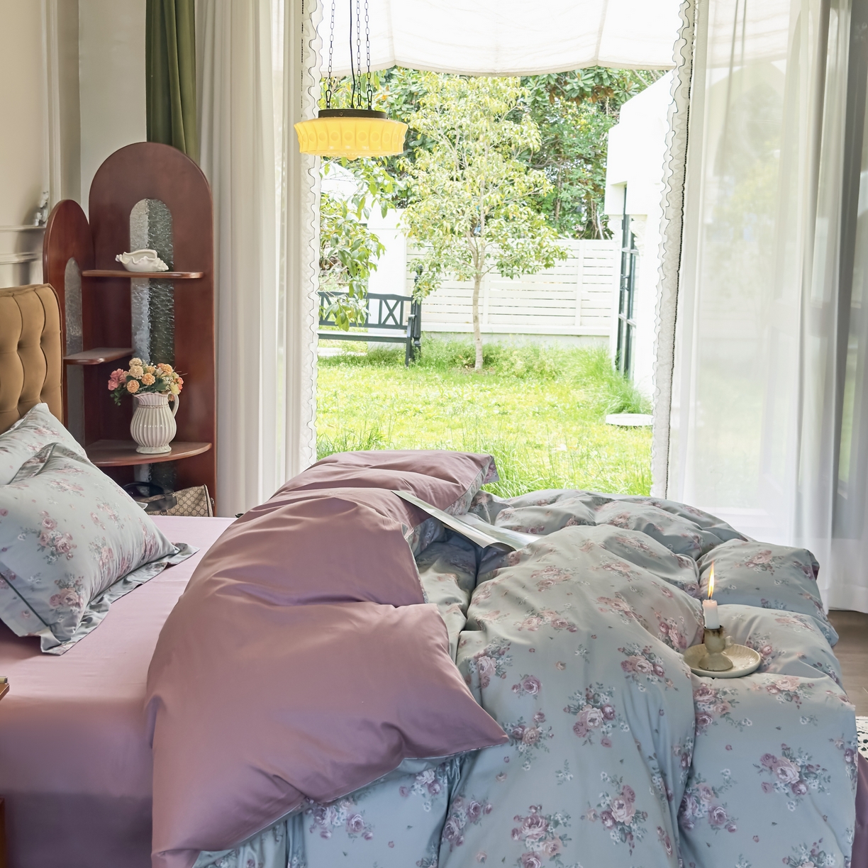 91家纺网 家纺一手货源 找家纺 由丽家纺 2025新款亲肤舒适全棉纯棉臻棉数码印花四件套系列 金溪-灰