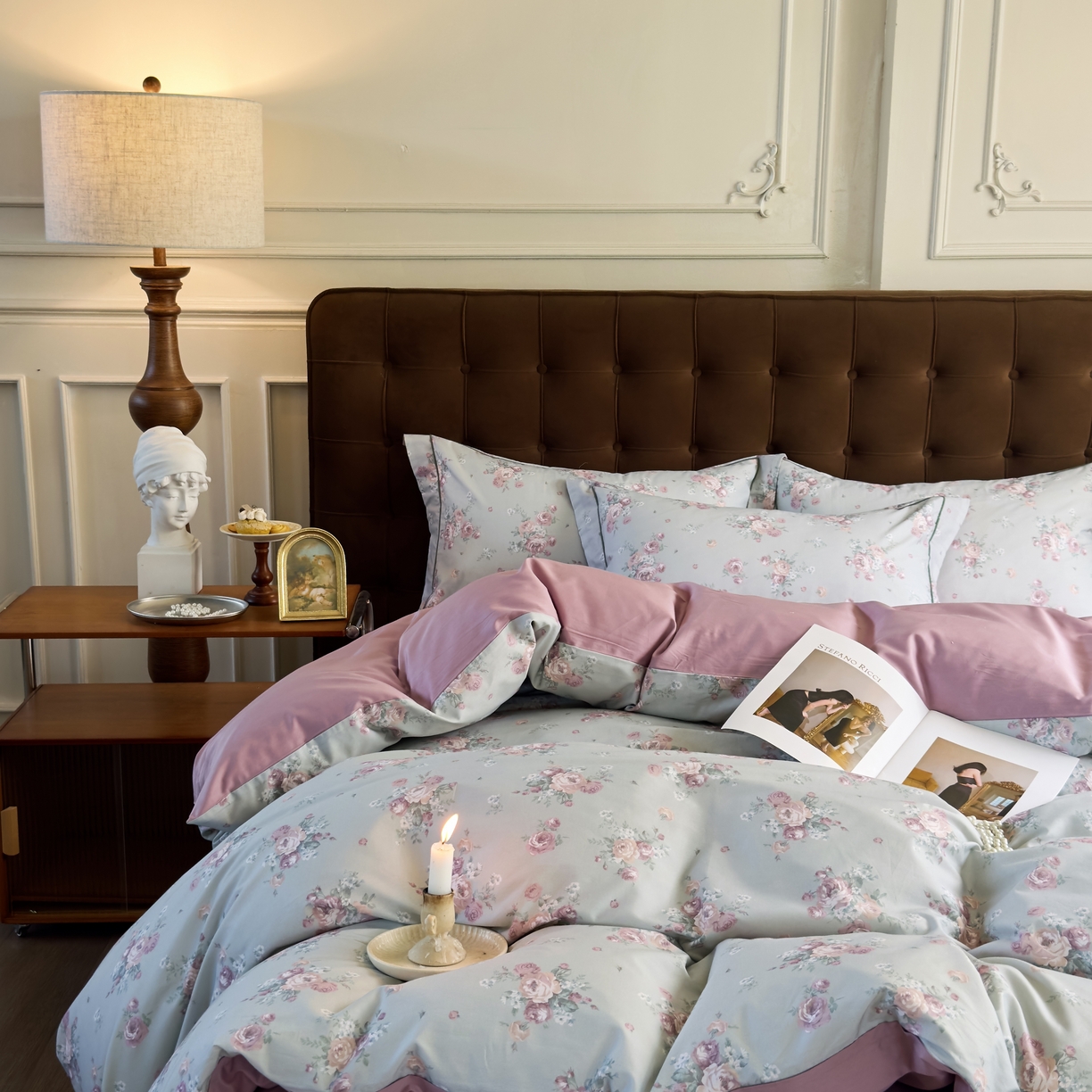 91家纺网 家纺一手货源 找家纺 由丽家纺 2025新款亲肤舒适全棉纯棉臻棉数码印花四件套系列 金溪-灰