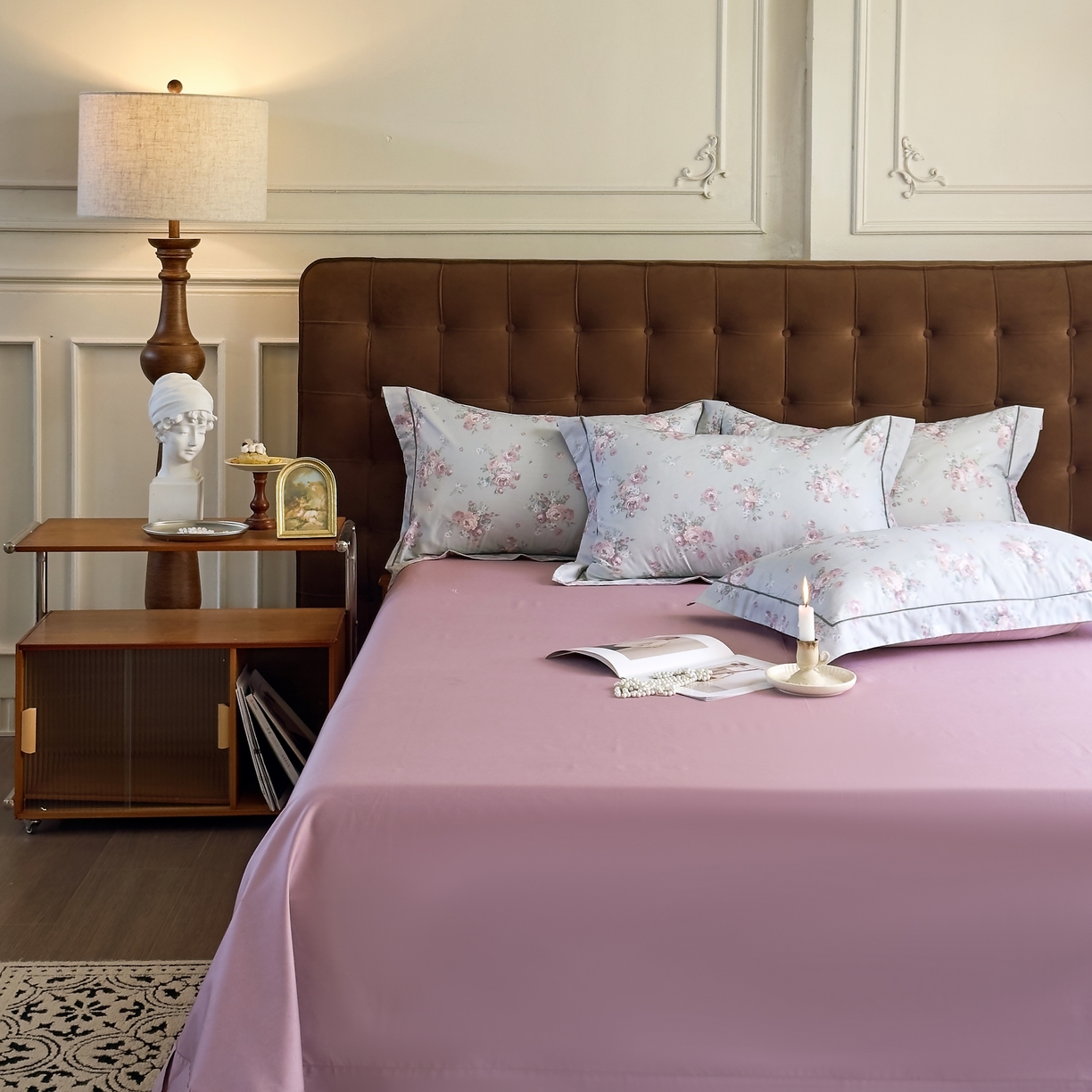 91家纺网 家纺一手货源 找家纺 由丽家纺 2025新款亲肤舒适全棉纯棉臻棉数码印花四件套系列 金溪-灰