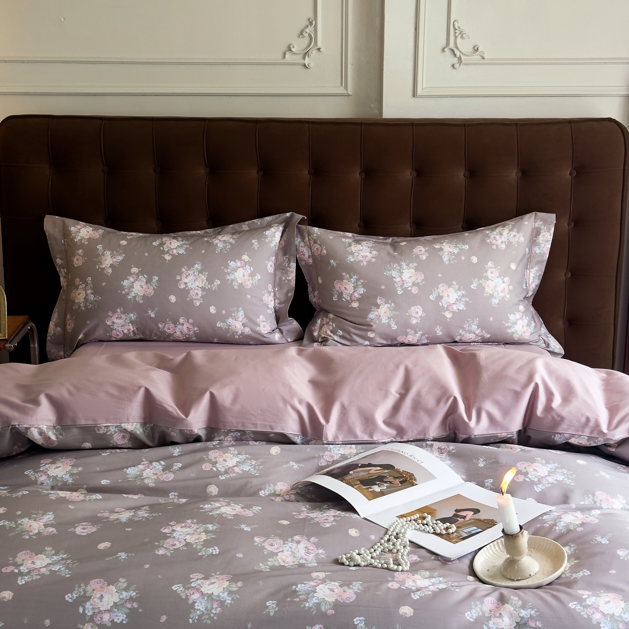 91家纺网 家纺一手货源 找家纺 由丽家纺 2025新款亲肤舒适全棉纯棉臻棉数码印花四件套系列 金溪-咖