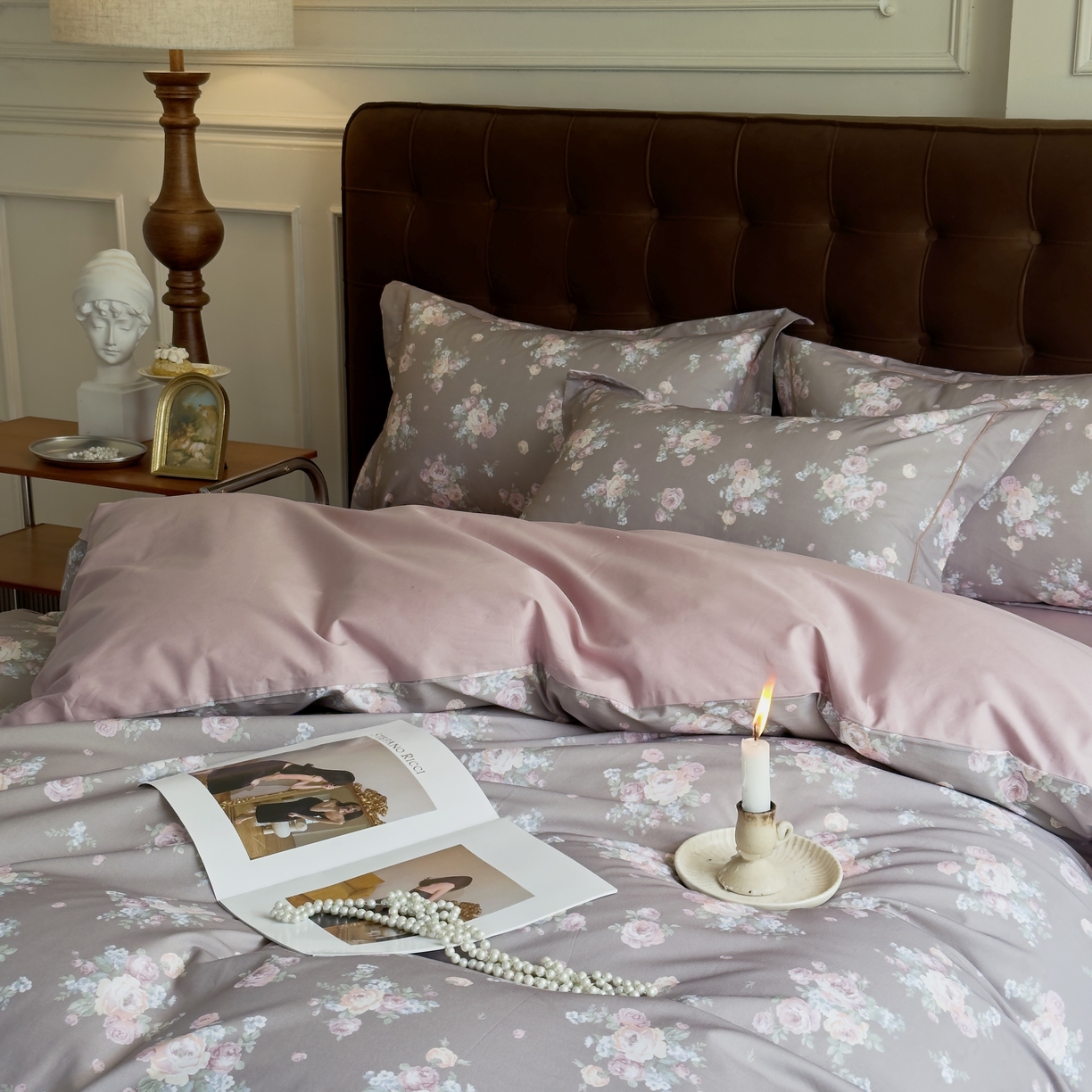 91家纺网 家纺一手货源 找家纺 由丽家纺 2025新款亲肤舒适全棉纯棉臻棉数码印花四件套系列 金溪-咖