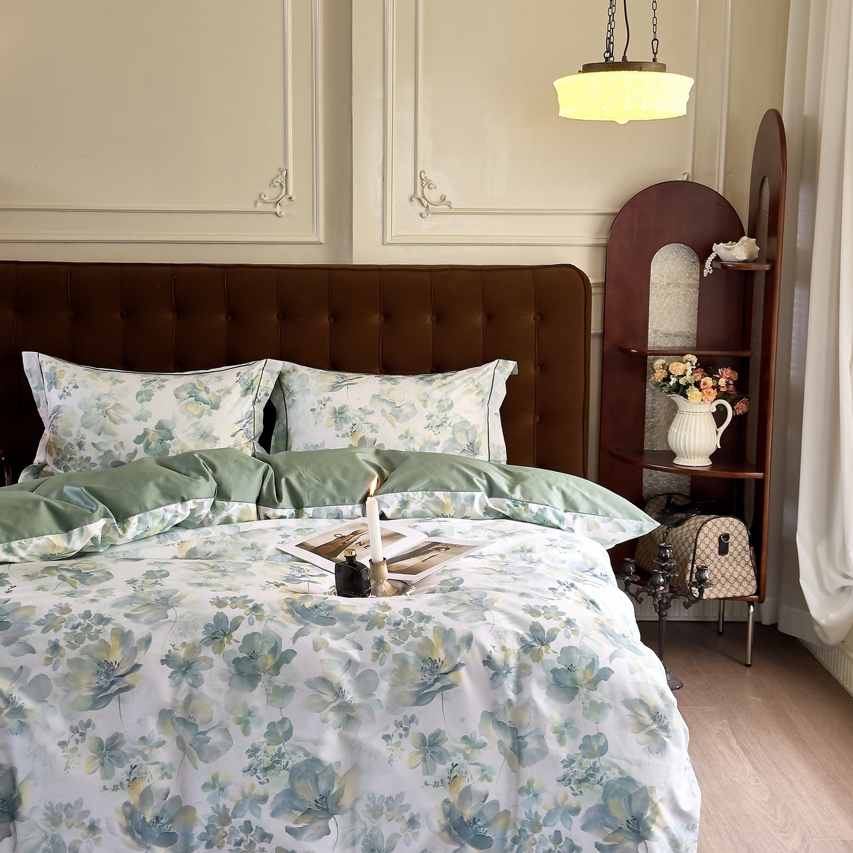 91家纺网 家纺一手货源 找家纺 由丽家纺 2025新款亲肤舒适全棉纯棉臻棉数码印花四件套系列 茂林-兰