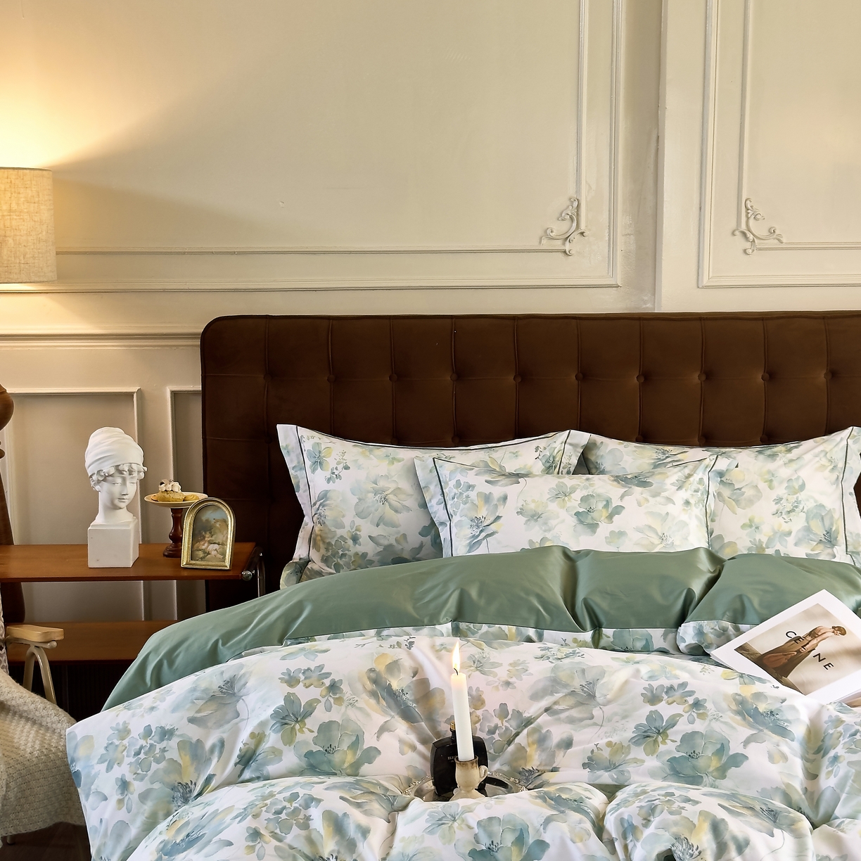 91家纺网 家纺一手货源 找家纺 由丽家纺 2025新款亲肤舒适全棉纯棉臻棉数码印花四件套系列 茂林-兰