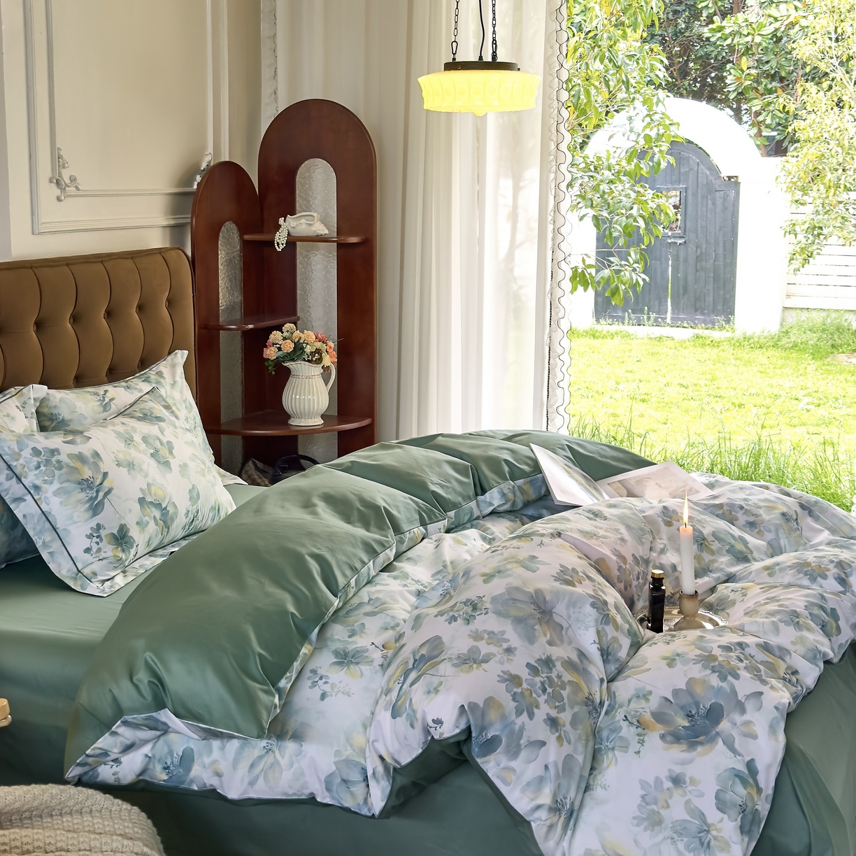 91家纺网 家纺一手货源 找家纺 由丽家纺 2025新款亲肤舒适全棉纯棉臻棉数码印花四件套系列 茂林-兰