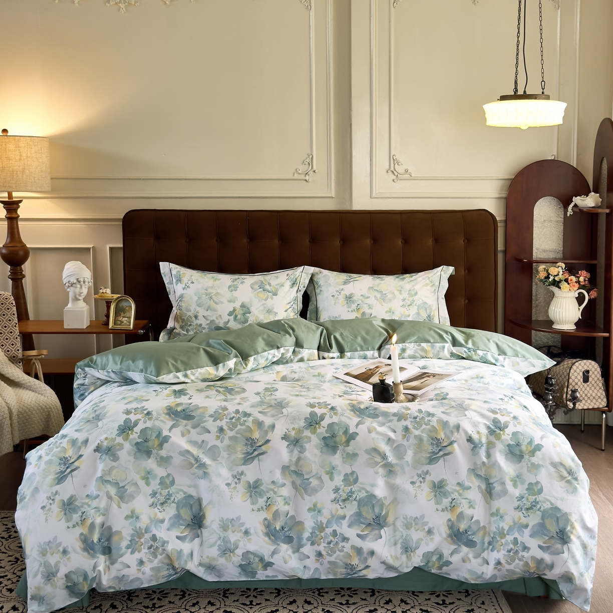 91家纺网 家纺一手货源 找家纺 由丽家纺 2025新款亲肤舒适全棉纯棉臻棉数码印花四件套系列 茂林-兰