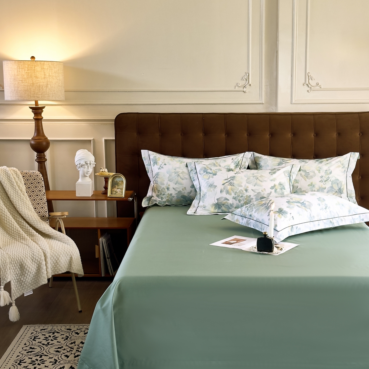 91家纺网 家纺一手货源 找家纺 由丽家纺 2025新款亲肤舒适全棉纯棉臻棉数码印花四件套系列 茂林-兰