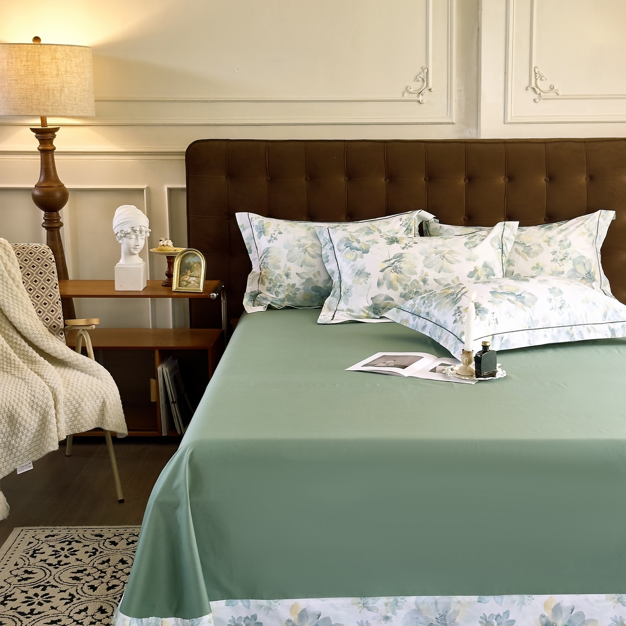 91家纺网 家纺一手货源 找家纺 由丽家纺 2025新款亲肤舒适全棉纯棉臻棉数码印花四件套系列 茂林-兰