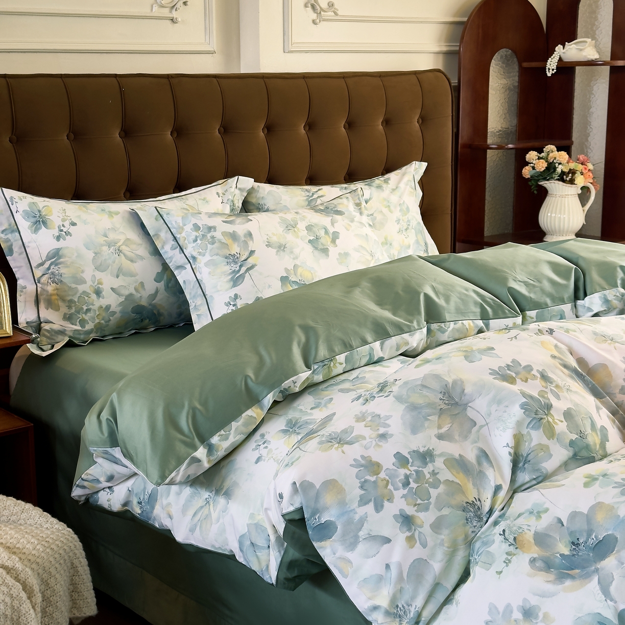 91家纺网 家纺一手货源 找家纺 由丽家纺 2025新款亲肤舒适全棉纯棉臻棉数码印花四件套系列 茂林-兰