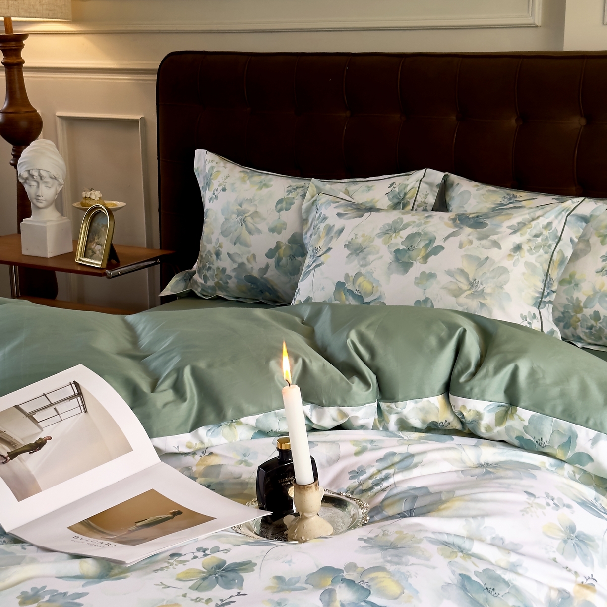 91家纺网 家纺一手货源 找家纺 由丽家纺 2025新款亲肤舒适全棉纯棉臻棉数码印花四件套系列 茂林-兰