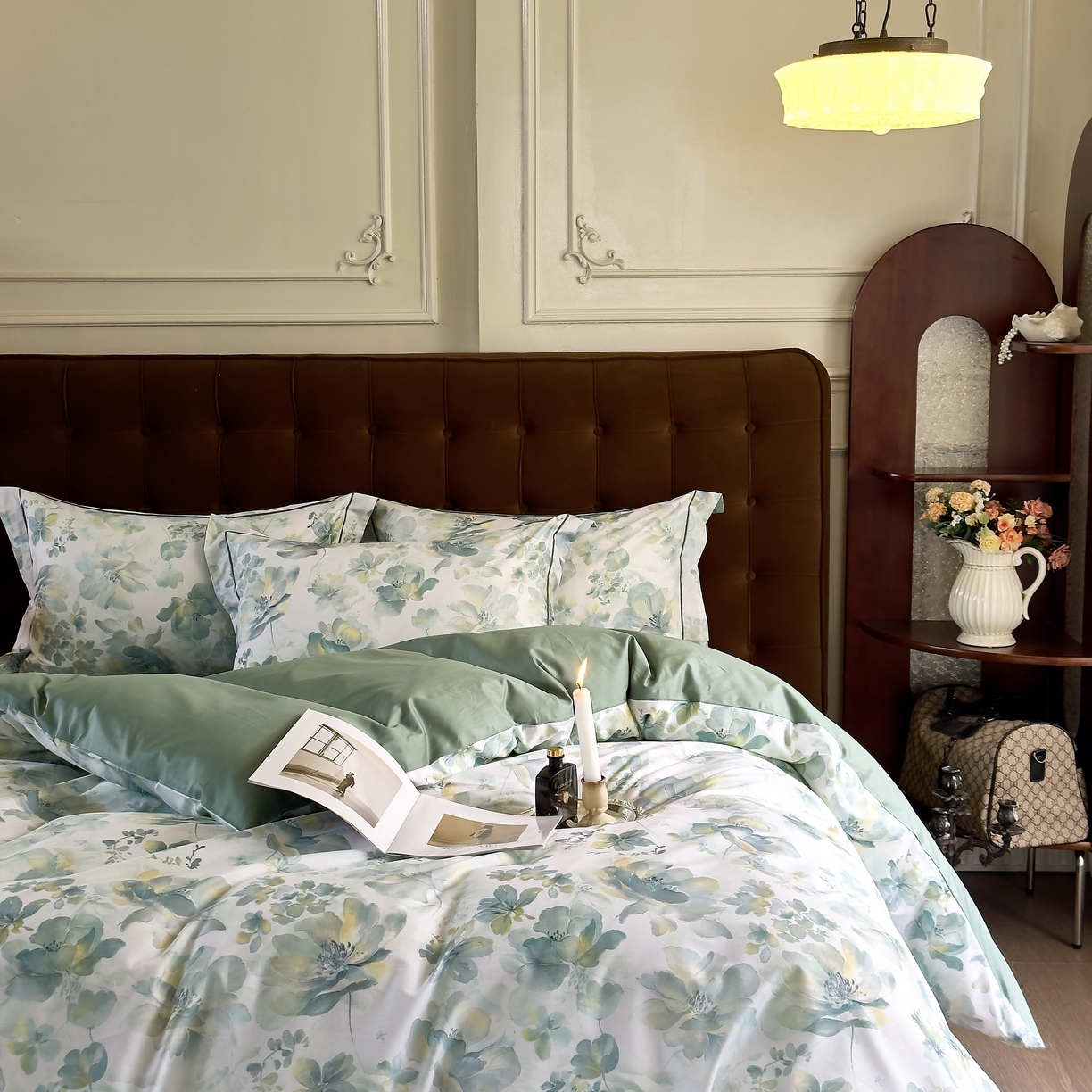 91家纺网 家纺一手货源 找家纺 由丽家纺 2025新款亲肤舒适全棉纯棉臻棉数码印花四件套系列 茂林-兰